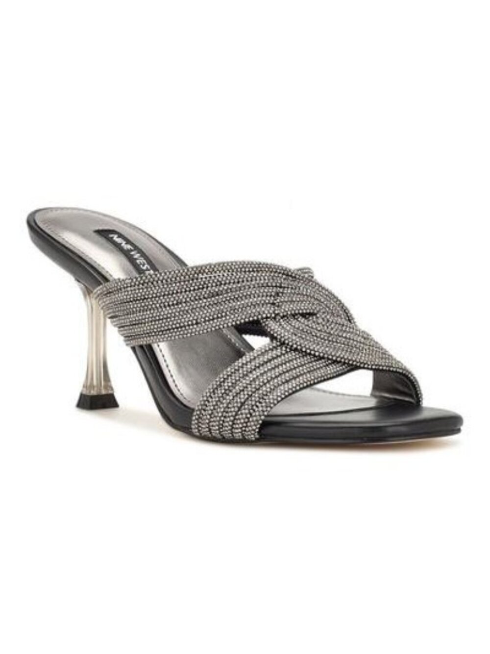 NINE WEST Womens Adult Dancy Heeled Sandal Black Crystal Size 8.5M NWB